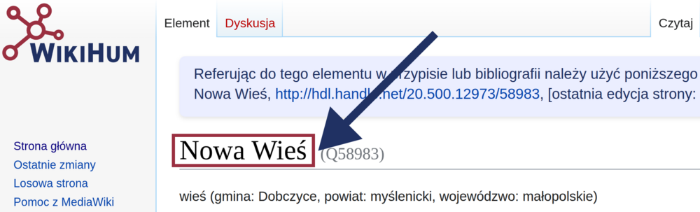 Przykład etykiety i identyfikatora "QID" elementu